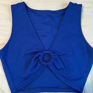 Blue crop tank with keyhole design